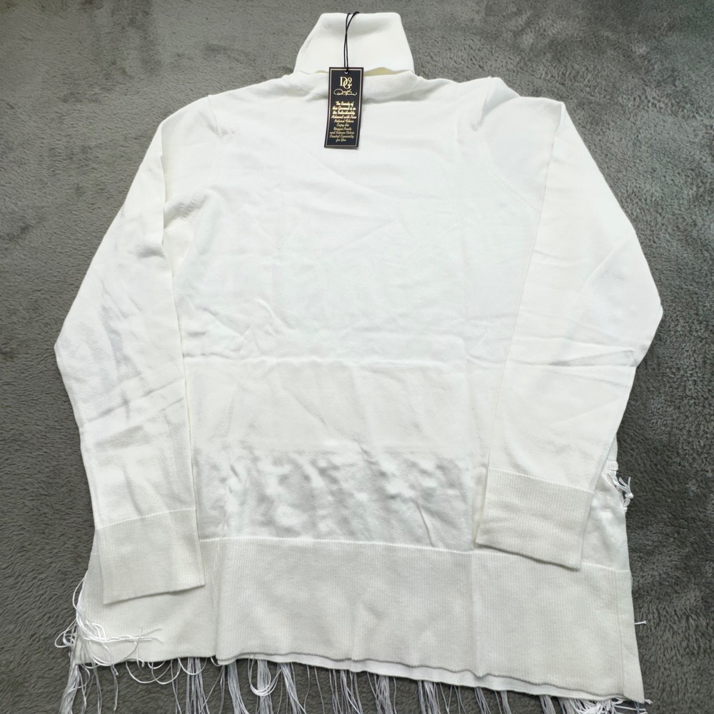 DG2 Diane‎ Gilman White Turtleneck Sweater Fringe Trim Tassel Detail Size L NWT - Picture 10 of 10